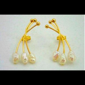 14K Solid Gold with Fresh Water Pearls Earrings